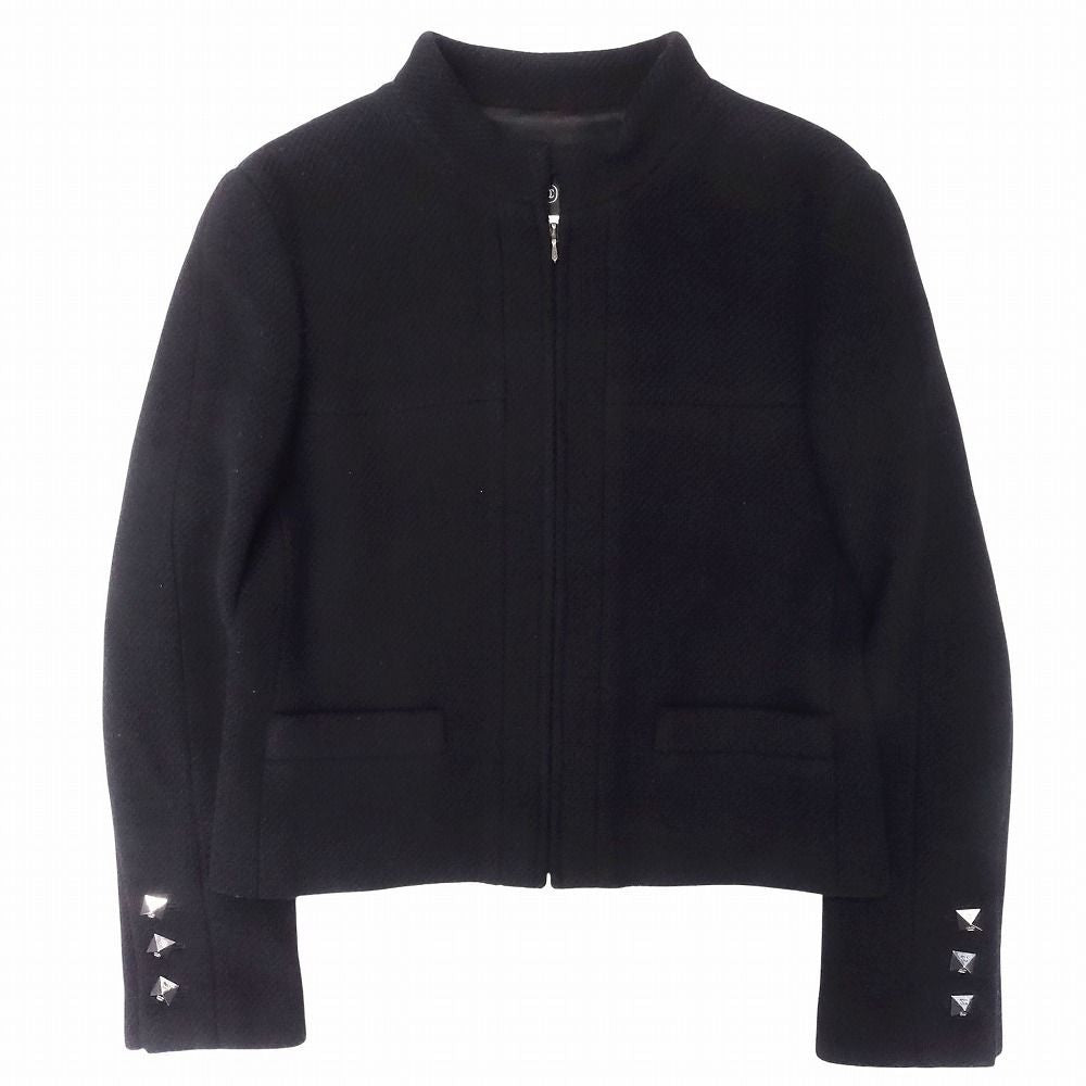 CHANEL 00s Cashmere Blend Cropped Zip Jacket CC Studs Size 38