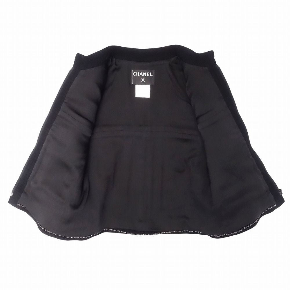 CHANEL 00s Cashmere Blend Cropped Zip Jacket CC Studs Size 38