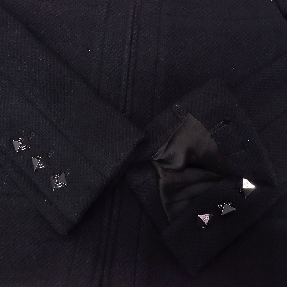 CHANEL 00s Cashmere Blend Cropped Zip Jacket CC Studs Size 38