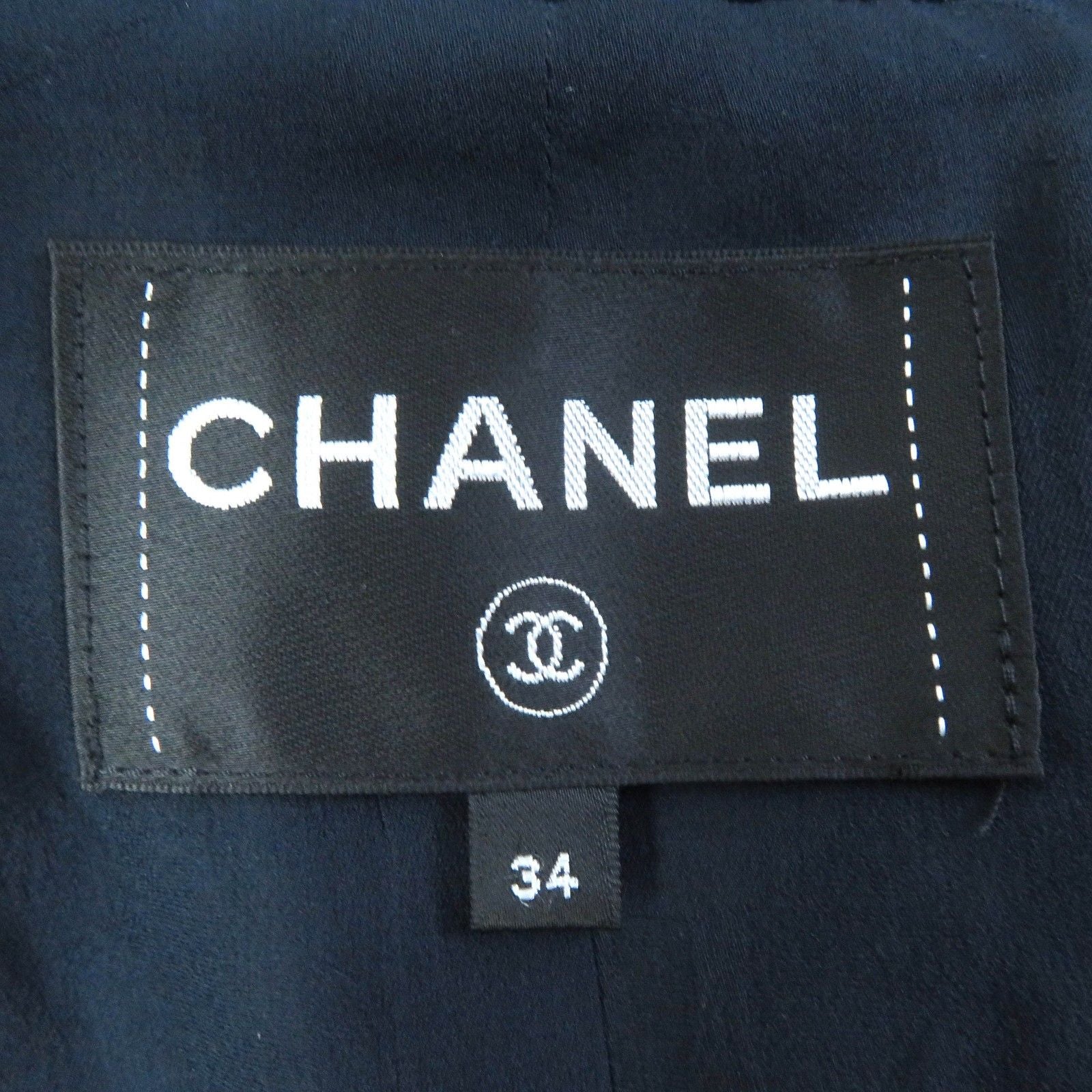 CHANEL Cotton Wool Coloured Lamé Tweed Long Tailored Jacket Rhinestone CC Buttons Silk Lining Black Size 34