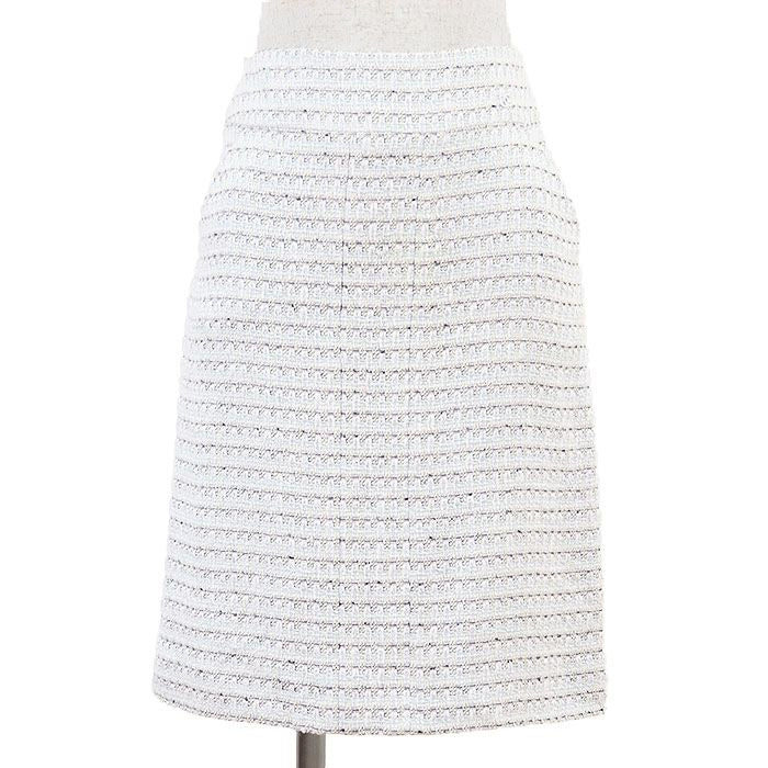 CHANEL 05C Tweed Skirt CC Logo Charm Cotton Linen Size 38