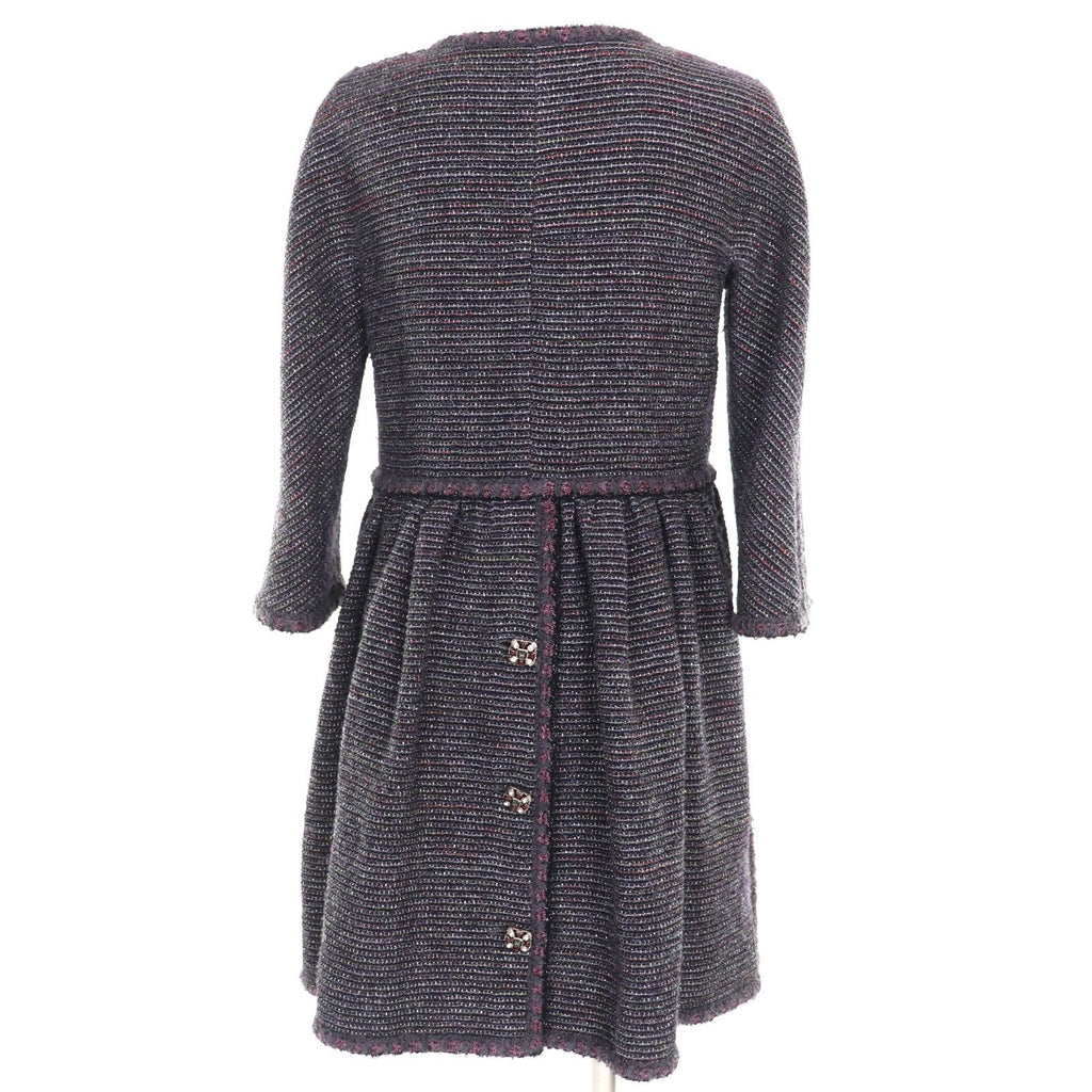 CHANEL Lamé Tweed No-Collar Coat Silk Lining CC Buttons Multicolor Size 38 Made in France