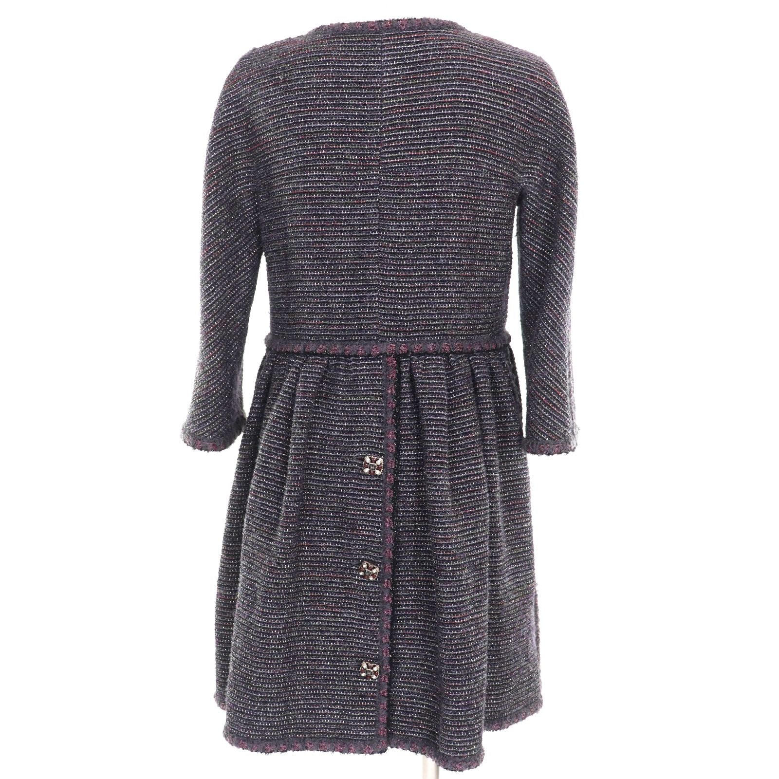 CHANEL Lamé Tweed No-Collar Coat Silk Lining CC Buttons Multicolor Size 38 Made in France