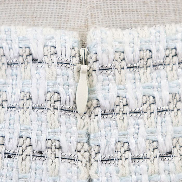 CHANEL 05C Tweed Skirt CC Logo Charm Cotton Linen Size 38