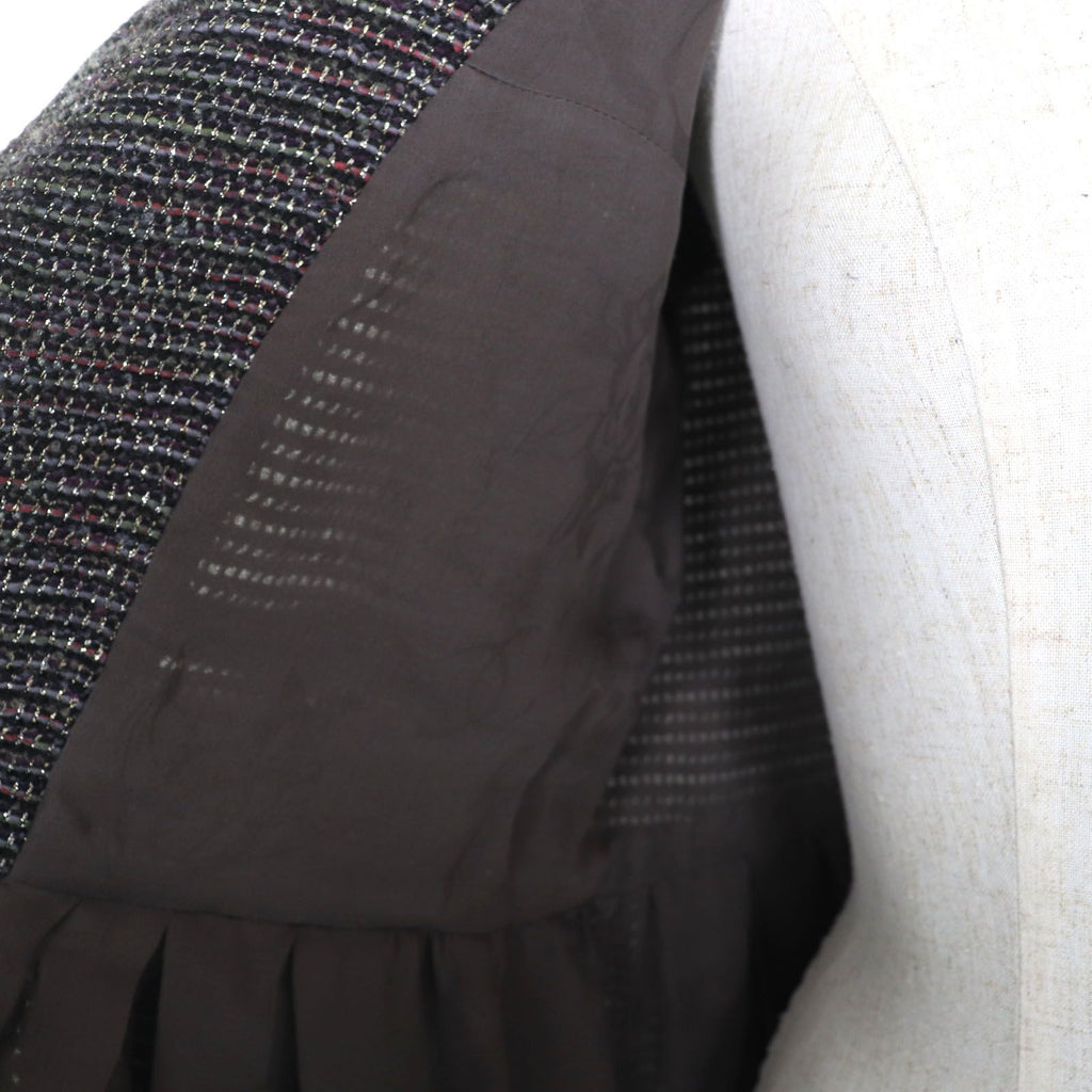 CHANEL Lamé Tweed No-Collar Coat Silk Lining CC Buttons Multicolor Size 38 Made in France
