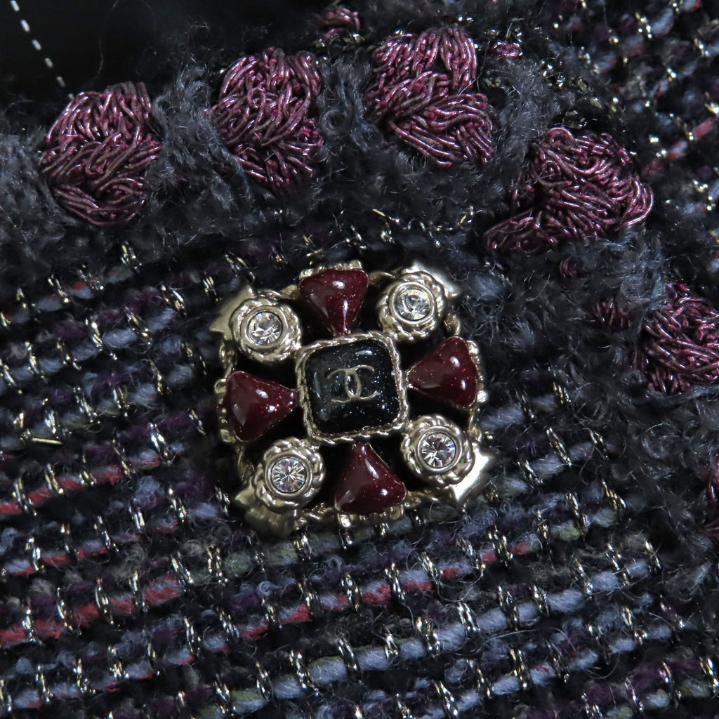 CHANEL Lamé Tweed No-Collar Coat Silk Lining CC Buttons Multicolor Size 38 Made in France