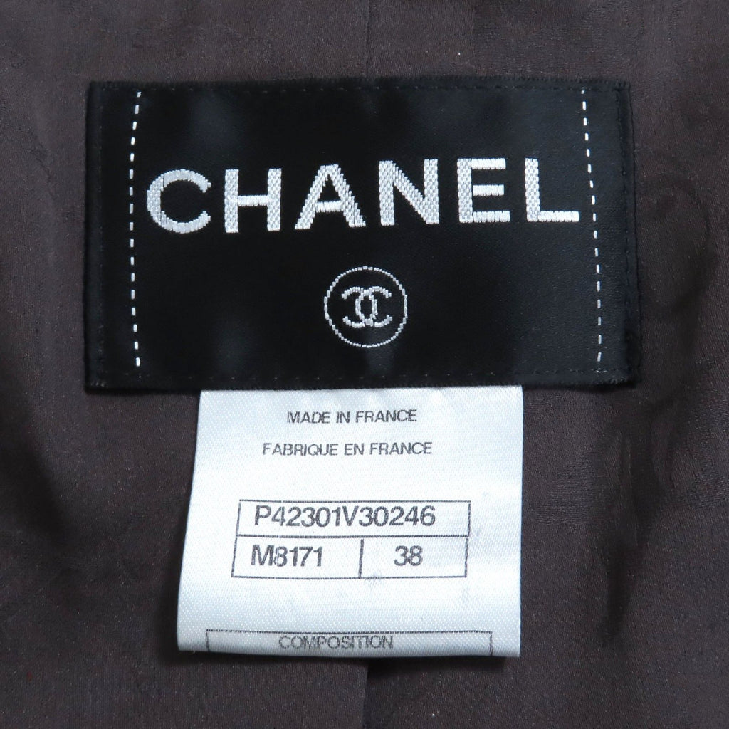 CHANEL Lamé Tweed No-Collar Coat Silk Lining CC Buttons Multicolor Size 38 Made in France