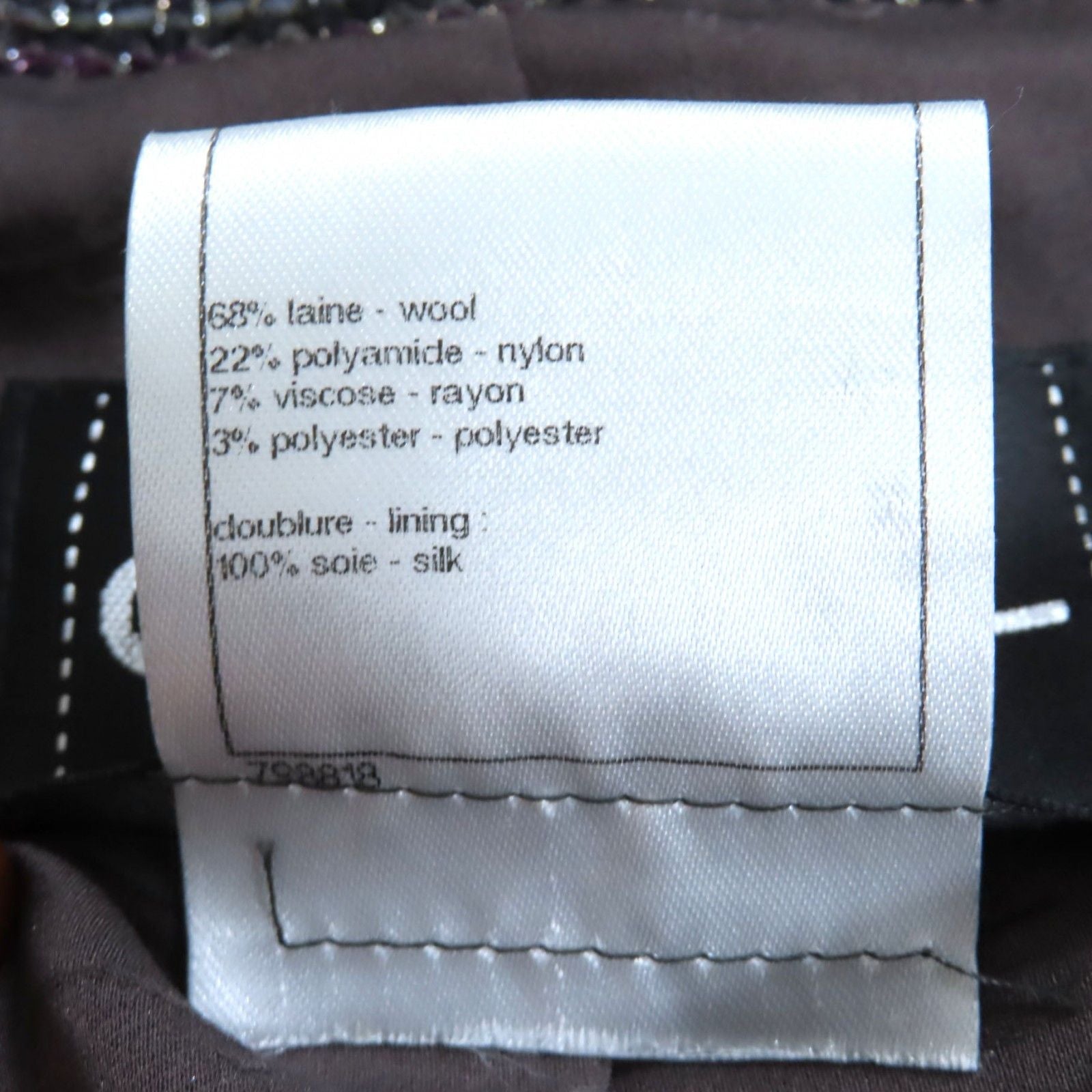 CHANEL Lamé Tweed No-Collar Coat Silk Lining CC Buttons Multicolor Size 38 Made in France