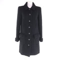 CHANEL Wool Tweed Coat Silk Lining CC Buttons Black Size 36