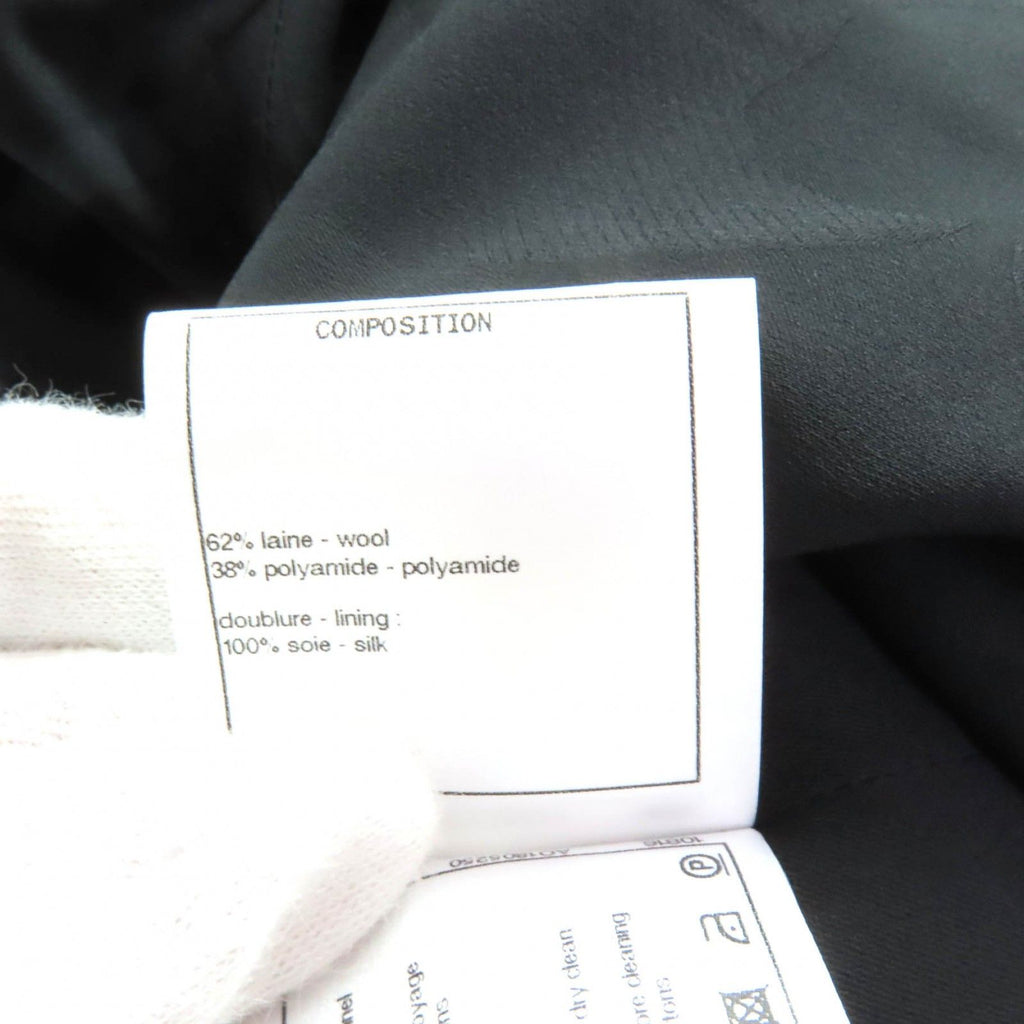 CHANEL Wool Tweed Coat Silk Lining CC Buttons Black Size 36