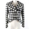 CHANEL Wool Houndstooth Tweed Jacket CC Buttons Black White Size 36