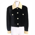 CHANEL Silk Blend Velvet Tweed Cropped Jacket CC Buttons Black Beige Size 38