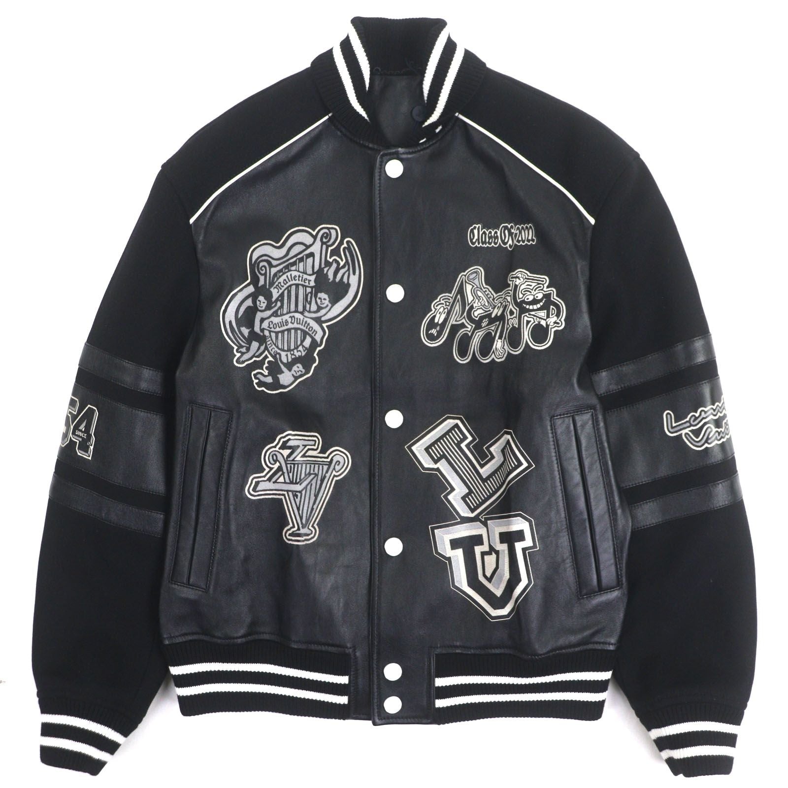 LOUIS VUITTON 23SS Printed Leather Varsity Blouson Black Size 46