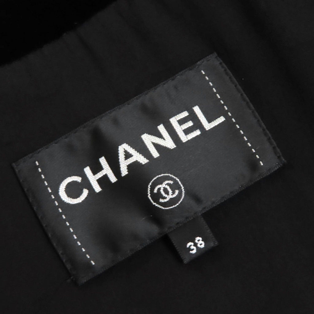CHANEL Silk Blend Velvet Tweed Cropped Jacket CC Buttons Black Beige Size 38