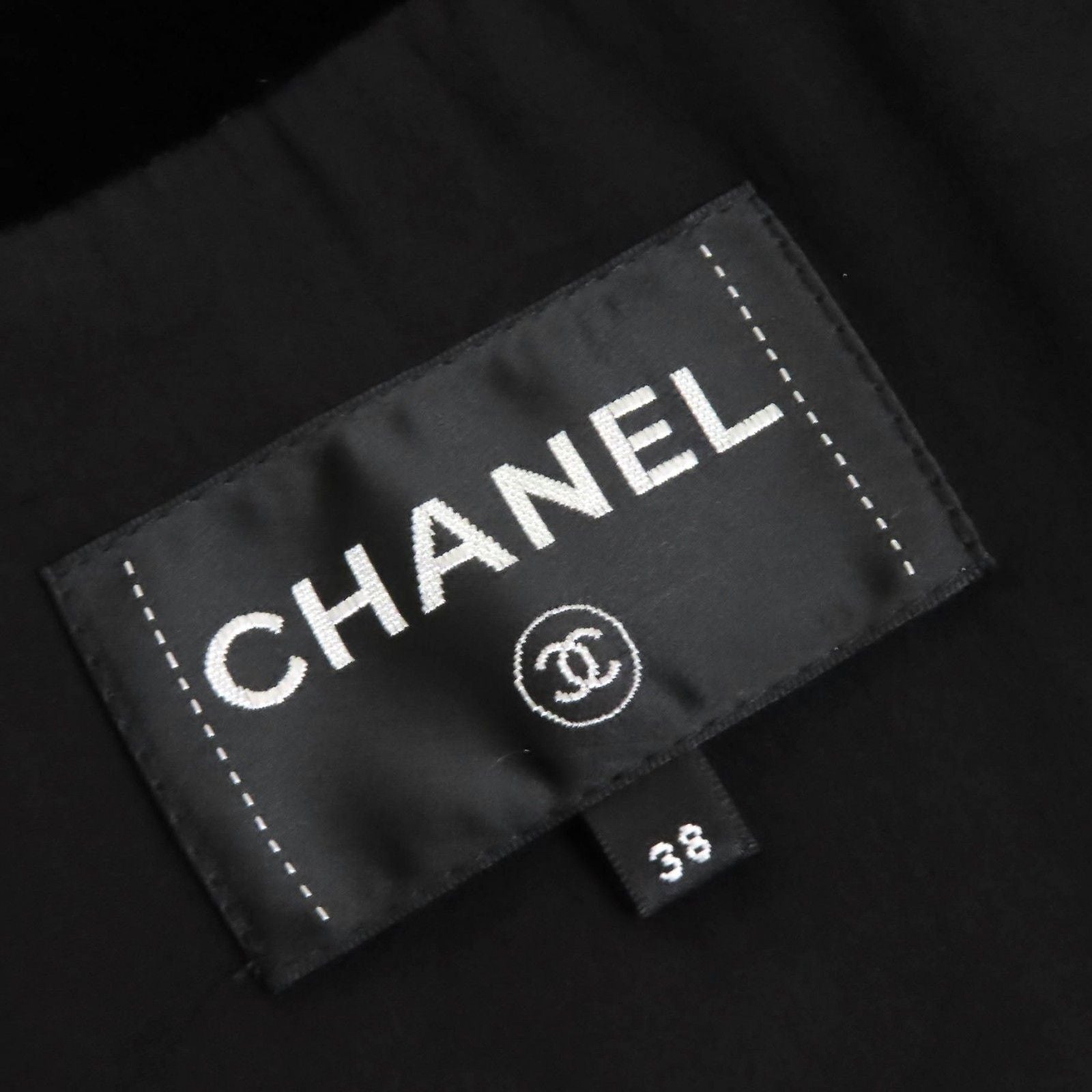CHANEL Silk Blend Velvet Tweed Cropped Jacket CC Buttons Black Beige Size 38