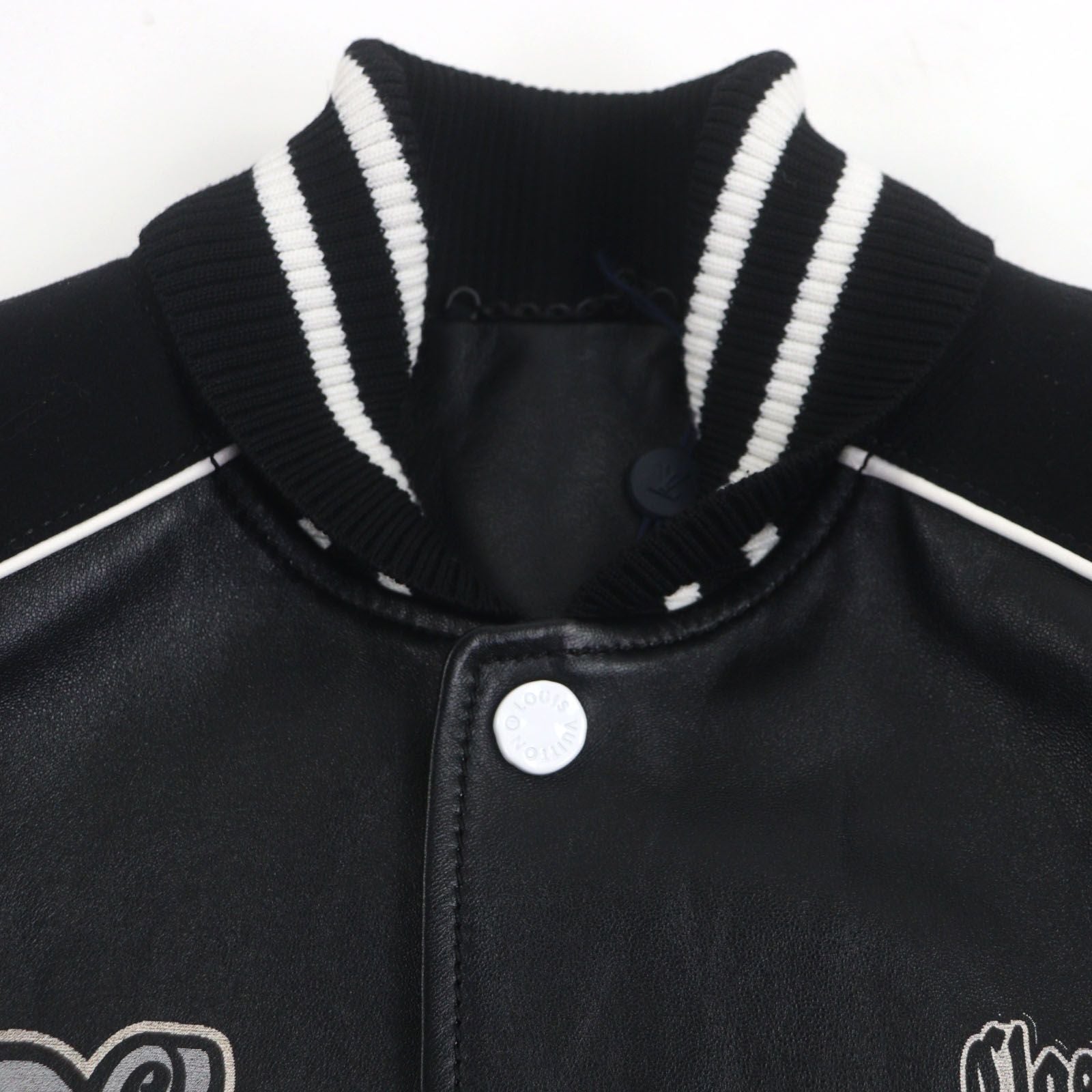 LOUIS VUITTON 23SS Printed Leather Varsity Blouson Black Size 46