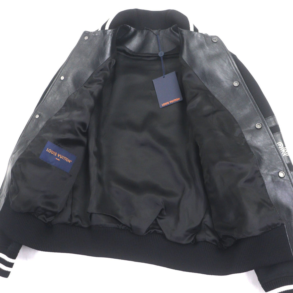 LOUIS VUITTON 23SS Printed Leather Varsity Blouson Black Size 46