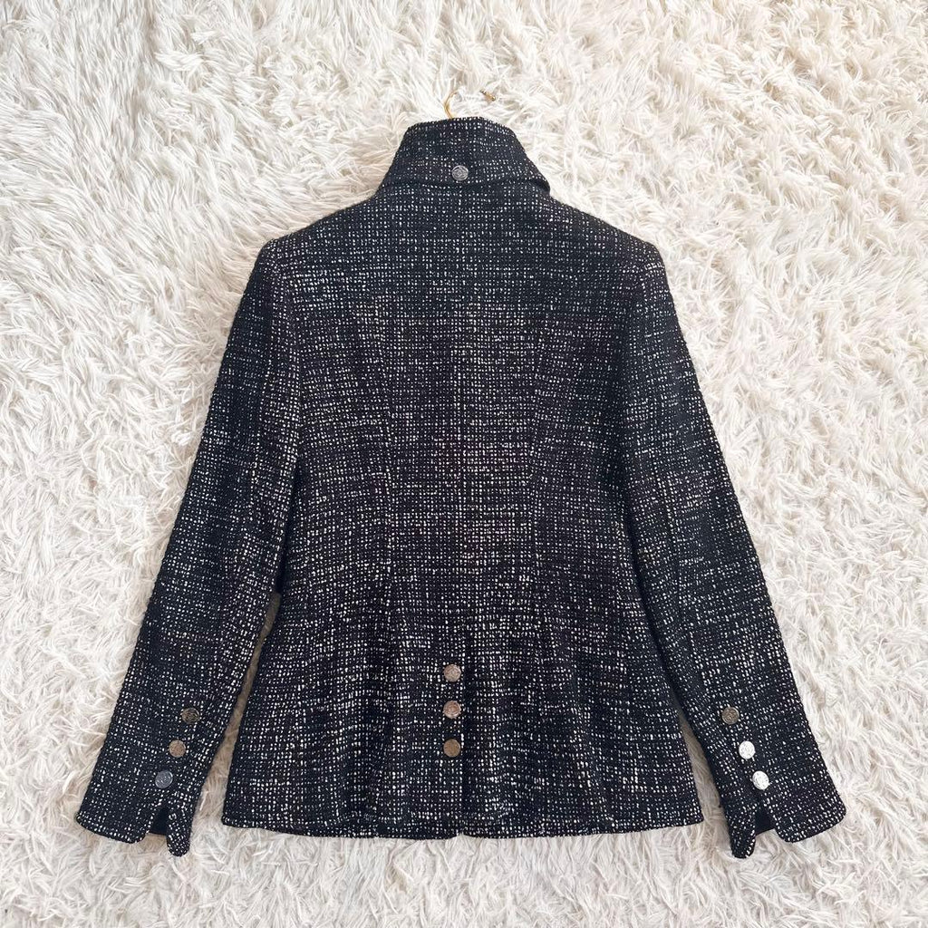CHANEL Stand Collar / No Collar 2way Tweed Jacket Size 36