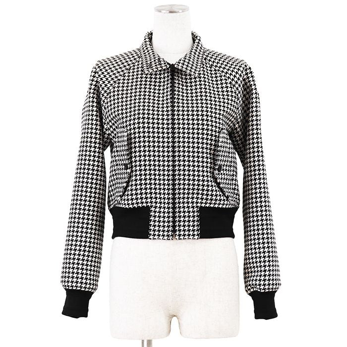Christian Dior Houndstooth Zip-Up Stand Collar Blouson Monochrome Size 34
