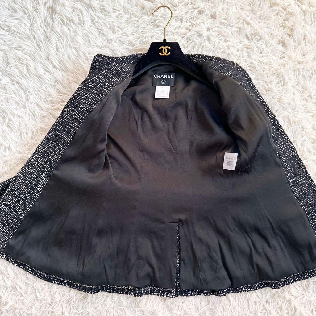 CHANEL Stand Collar / No Collar 2way Tweed Jacket Size 36