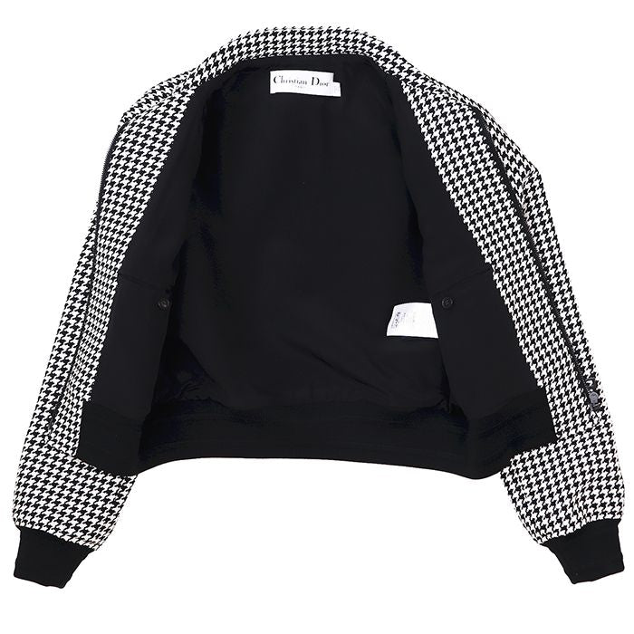 Christian Dior Houndstooth Zip-Up Stand Collar Blouson Monochrome Size 34