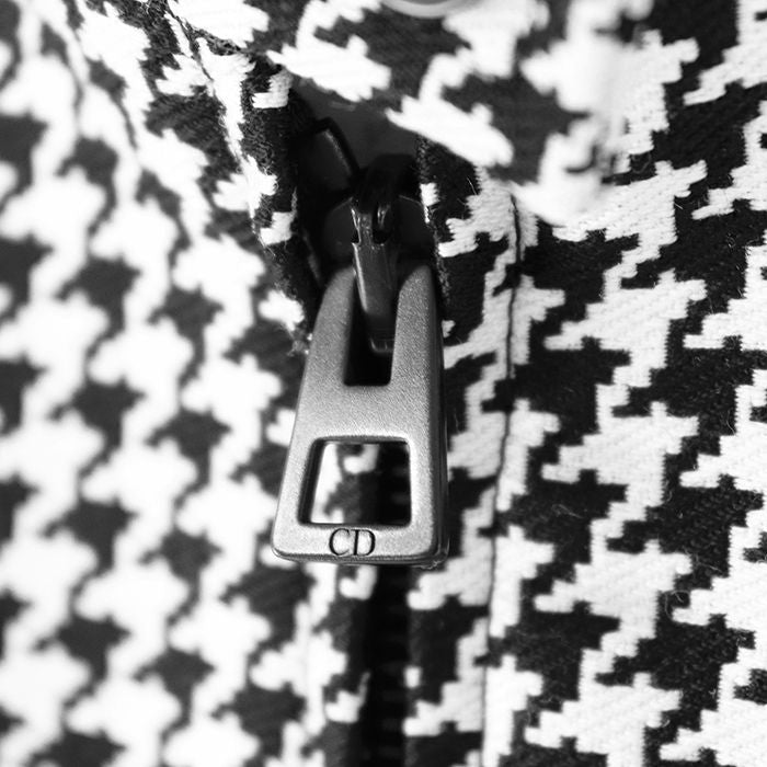 Christian Dior Houndstooth Zip-Up Stand Collar Blouson Monochrome Size 34