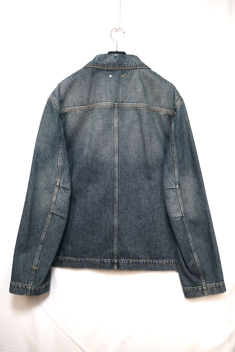LOUIS VUITTON Monogram Embossed Zip-Up Washed Denim Jacket Size 52