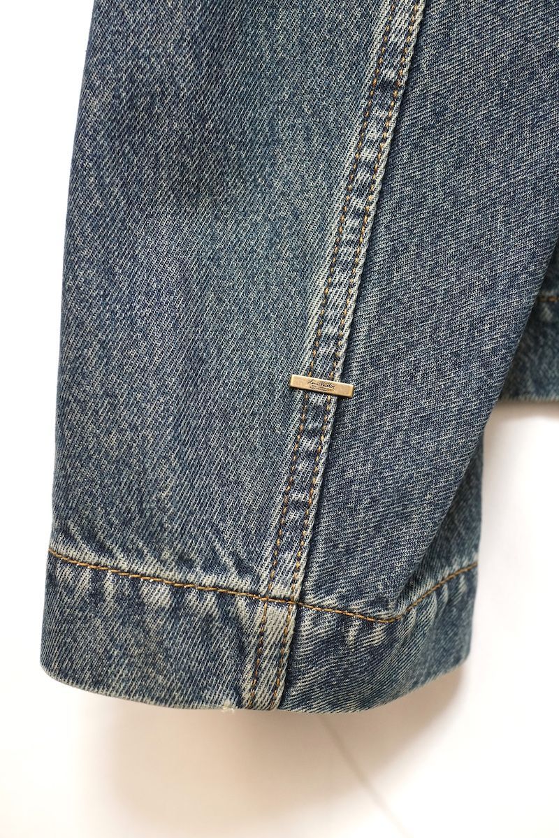 LOUIS VUITTON Monogram Embossed Zip-Up Washed Denim Jacket Size 52