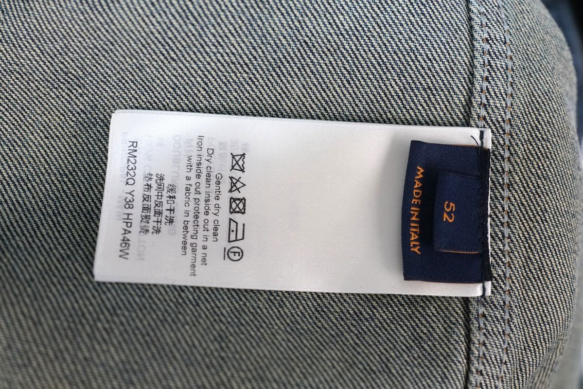LOUIS VUITTON Monogram Embossed Zip-Up Washed Denim Jacket Size 52