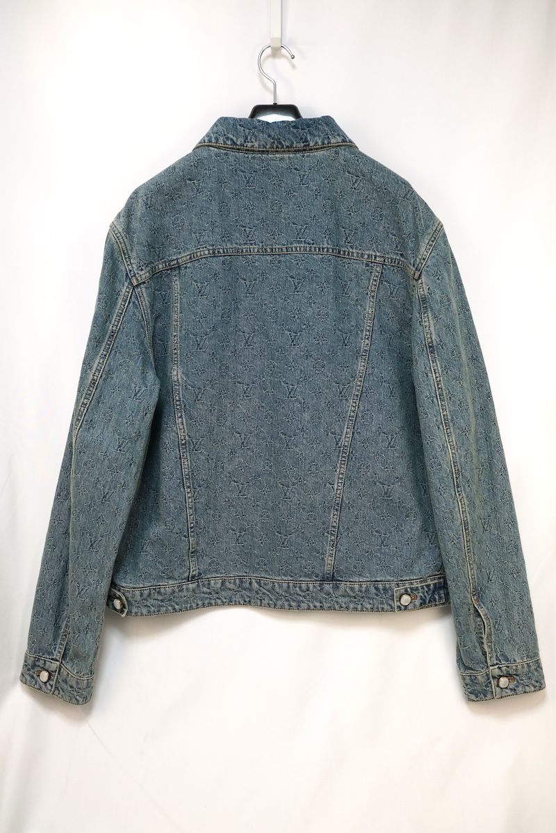 LOUIS VUITTON Monogram Jacquard Denim Jacket Pearl Buttons Ice Blue Size 54