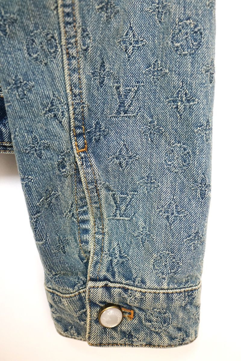 LOUIS VUITTON Monogram Jacquard Denim Jacket Pearl Buttons Ice Blue Size 54