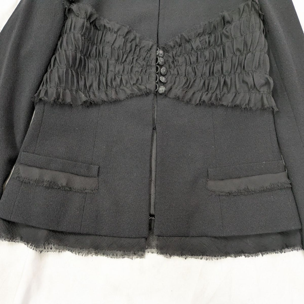 CHANEL Silk Camellia Brooch Jacket Black Rhinestone Lamé Size 38
