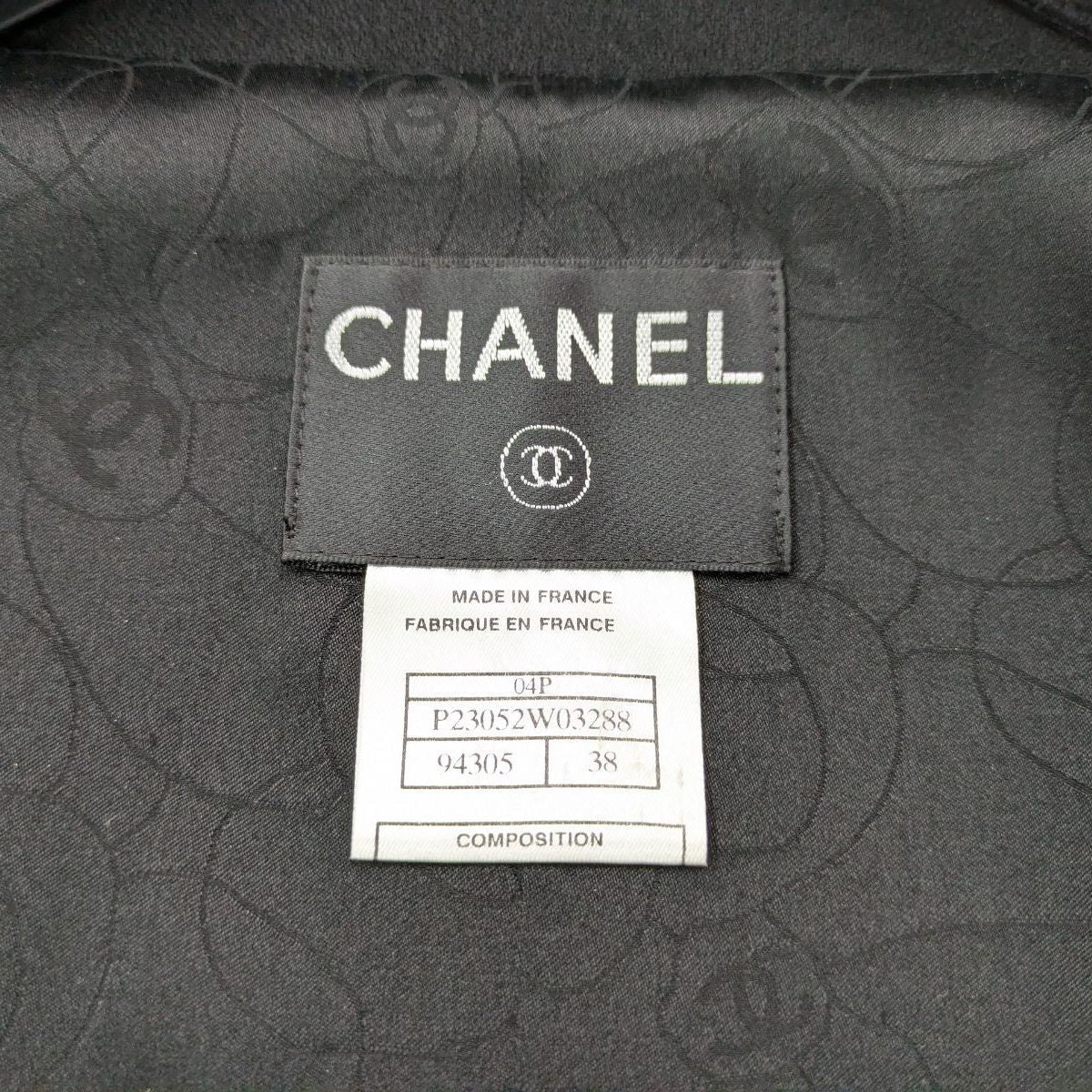 CHANEL Silk Camellia Brooch Jacket Black Rhinestone Lamé Size 38