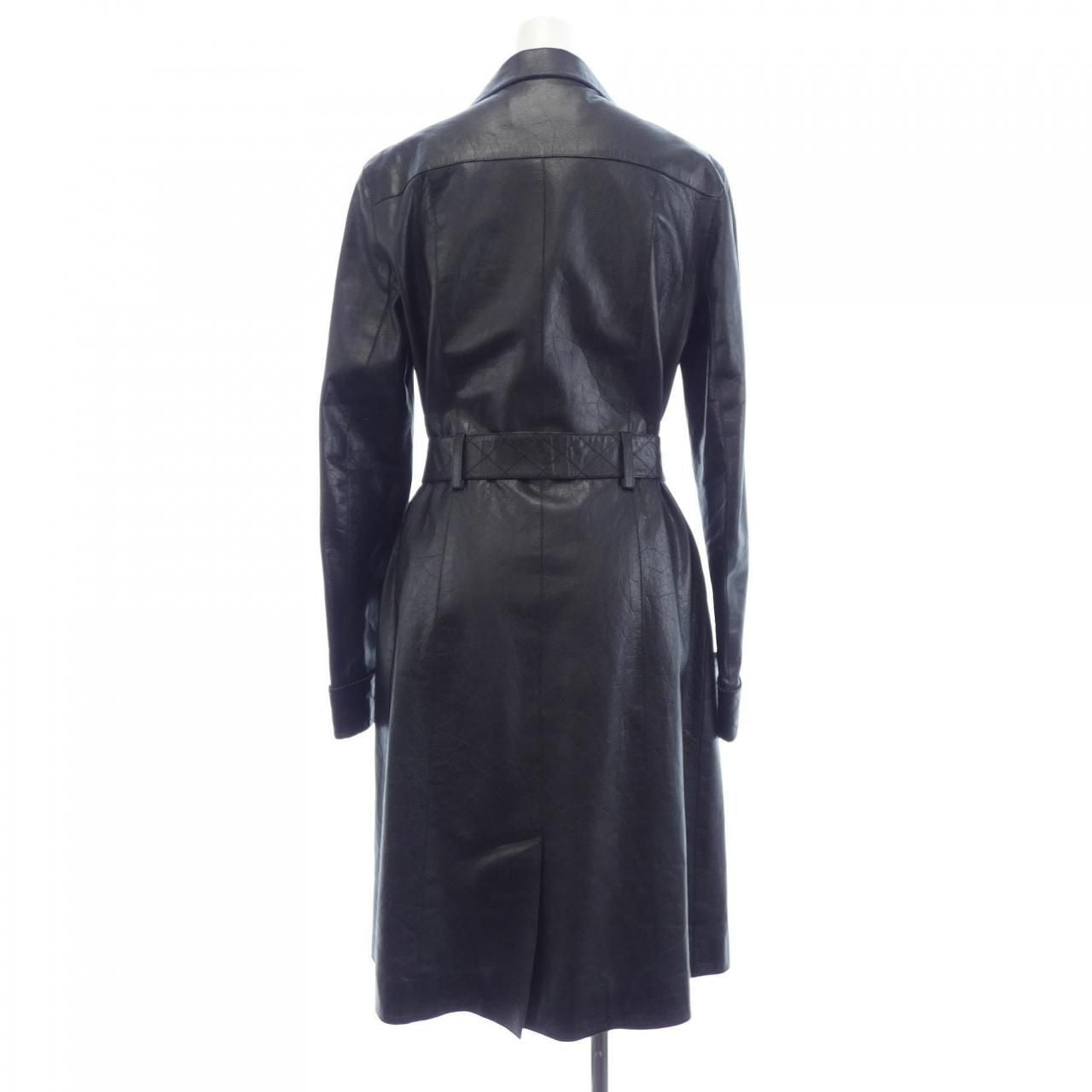 CHANEL Vintage 06P Leather Coat Black Belted