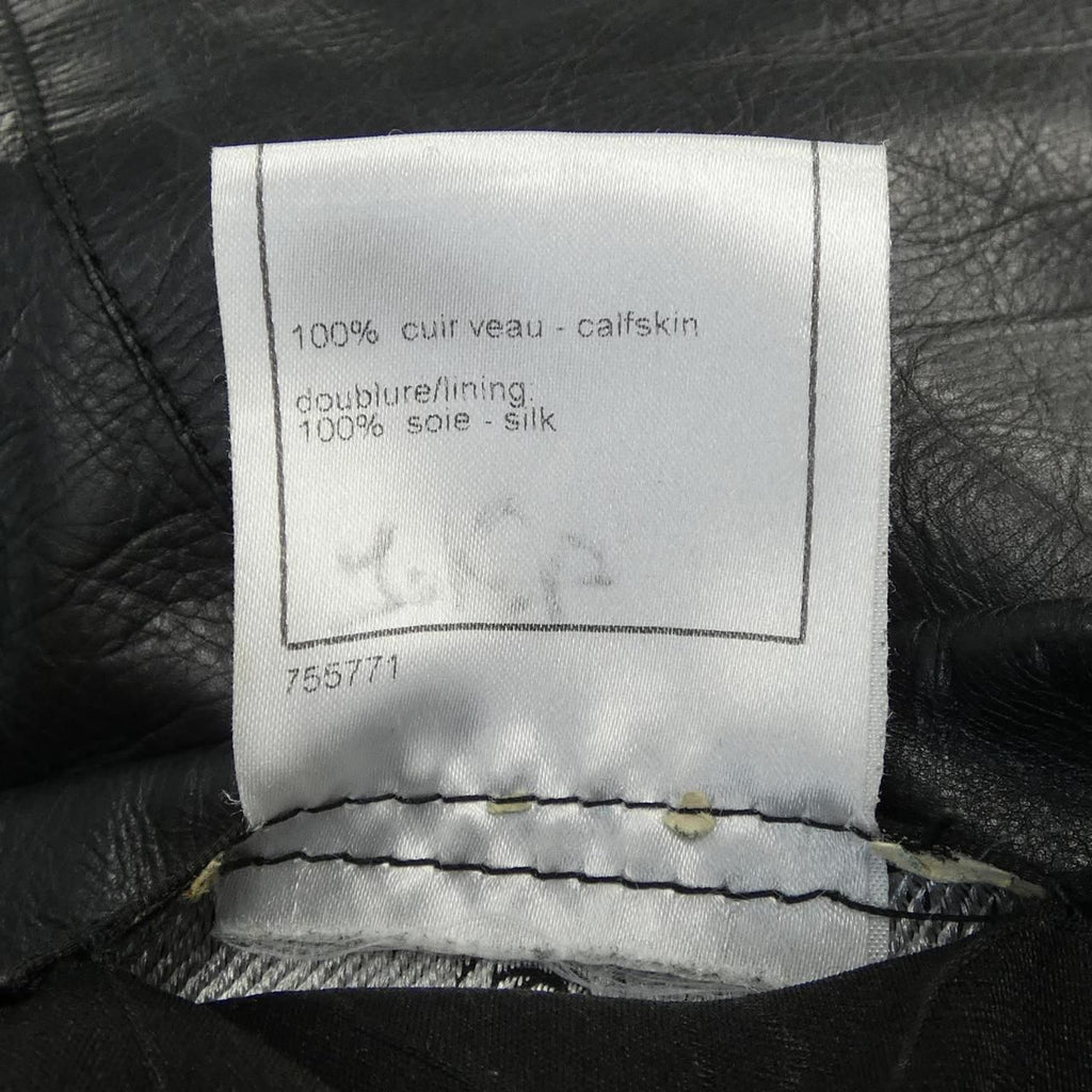 CHANEL Vintage 06P Leather Coat Black Belted