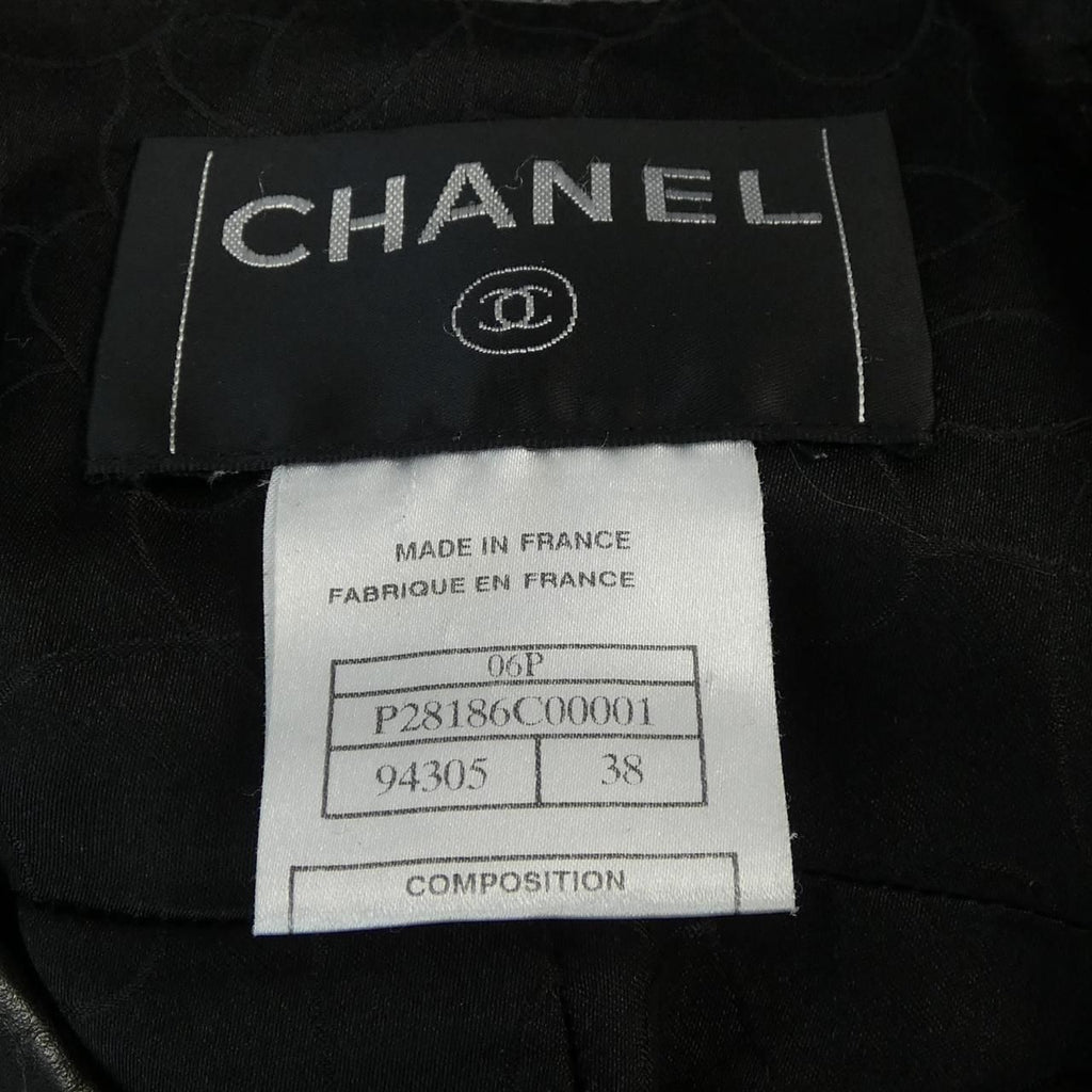 CHANEL Vintage 06P Leather Coat Black Belted