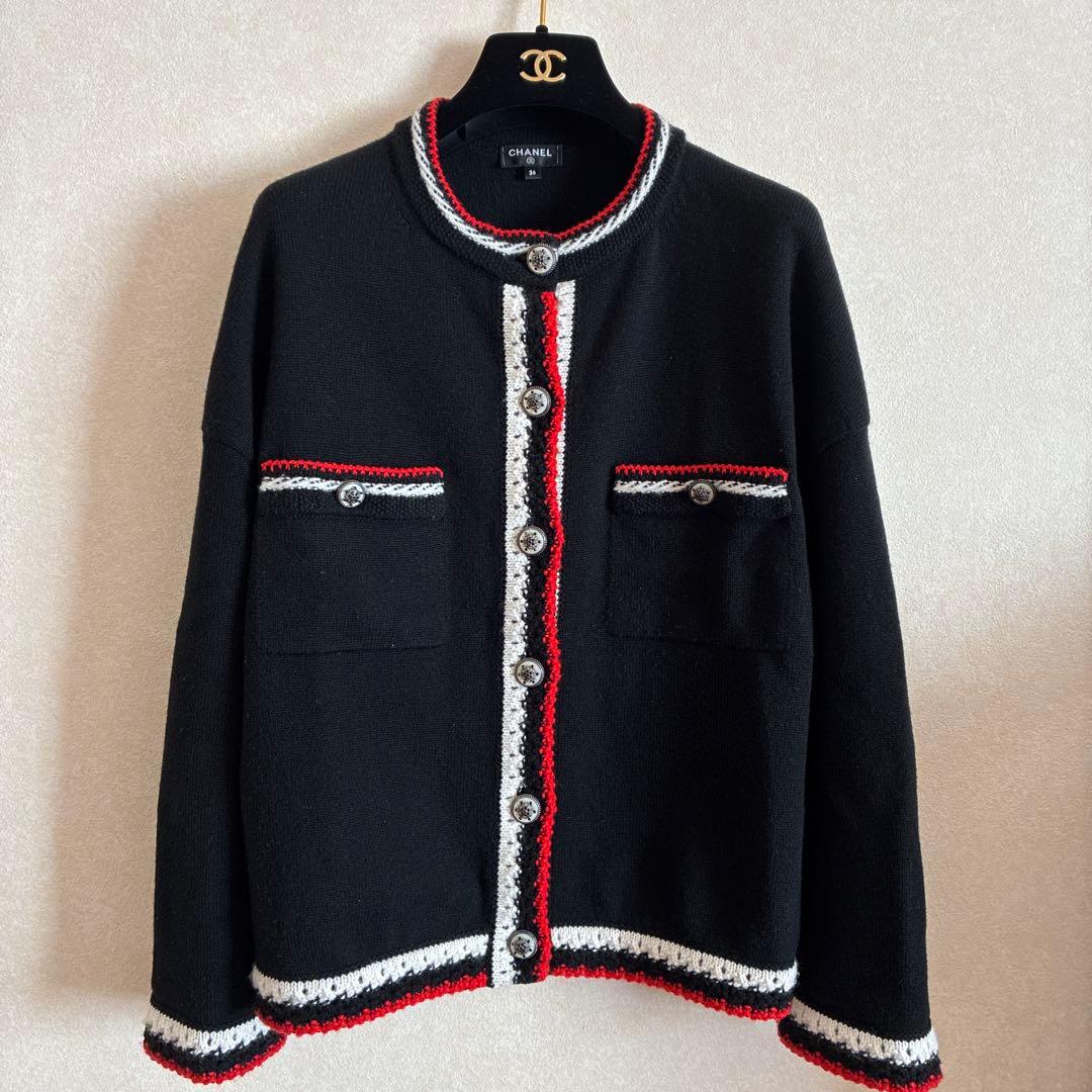 CHANEL 100% Cashmere Knit Jacket Black