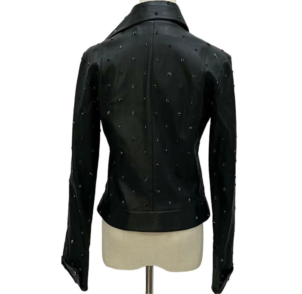 CHANEL Lamb Leather Double Riders Jacket Dot Motif Size 38