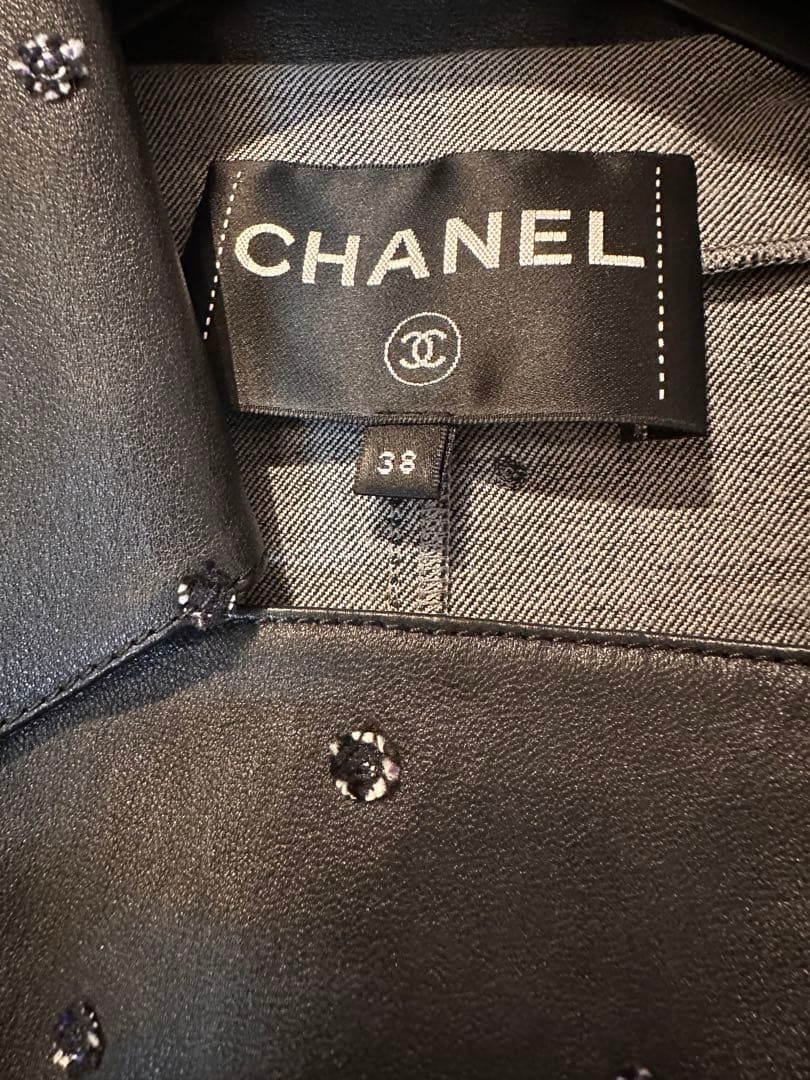CHANEL Lamb Leather Double Riders Jacket Dot Motif Size 38