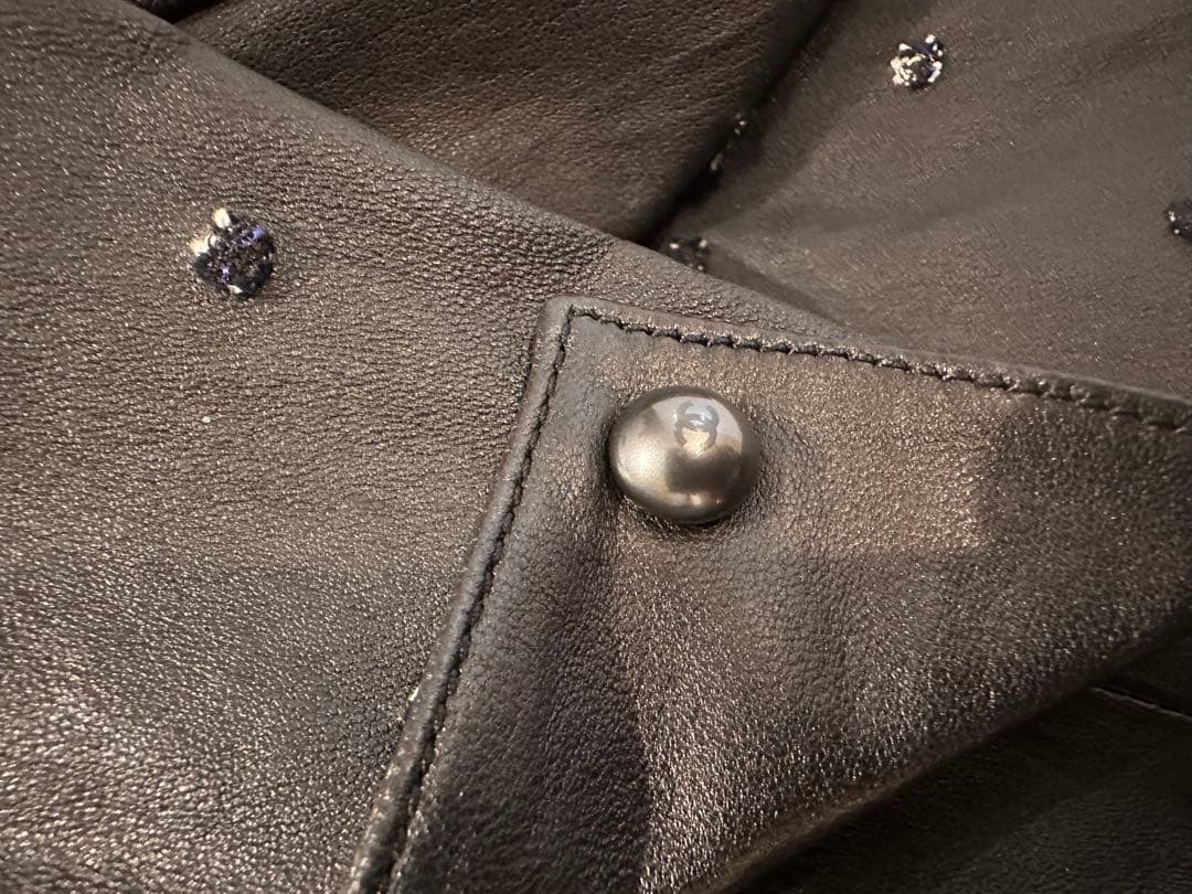 CHANEL Lamb Leather Double Riders Jacket Dot Motif Size 38