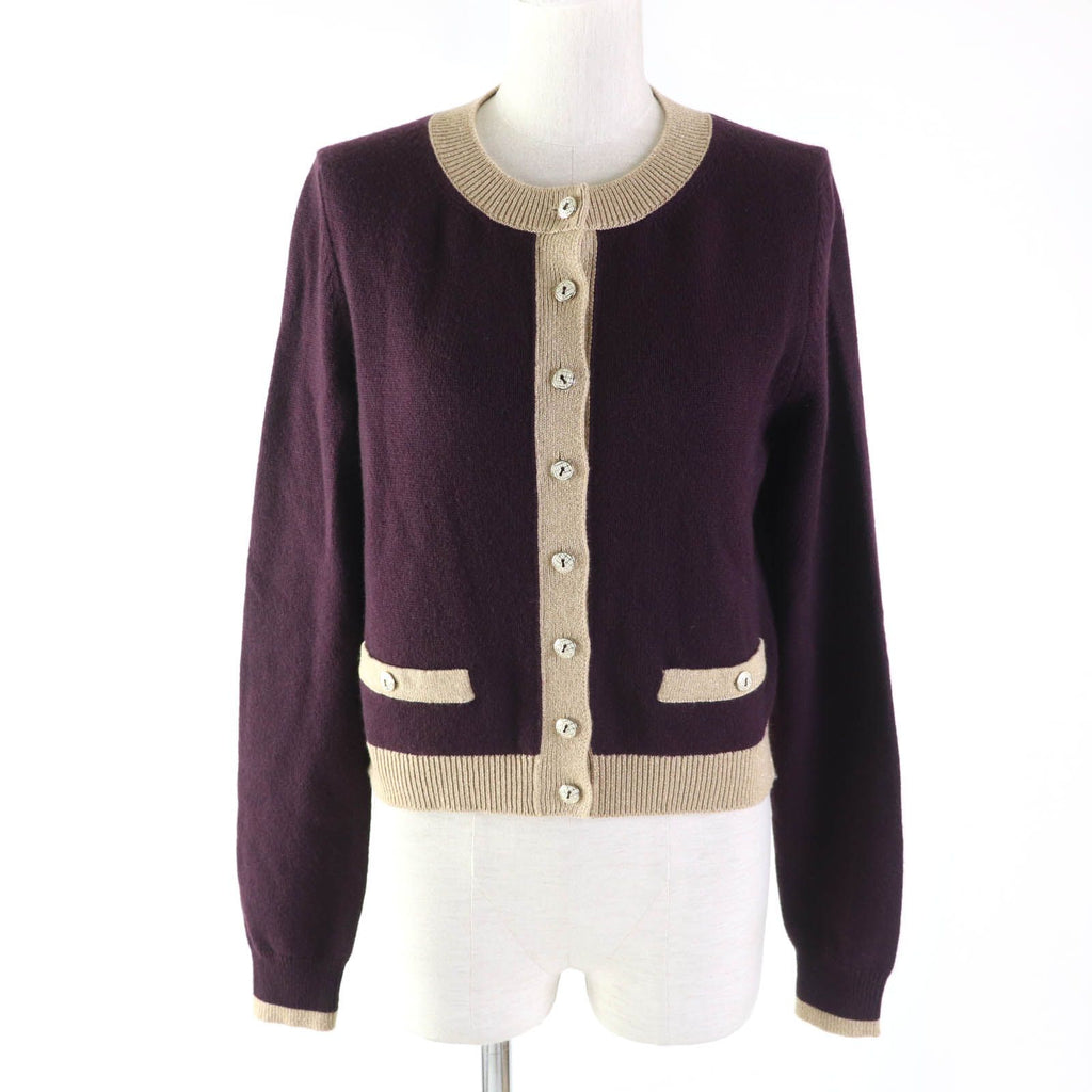 CHANEL 17A Cashmere Keyhole Button Cardigan Plum / Golden Beige Size 38