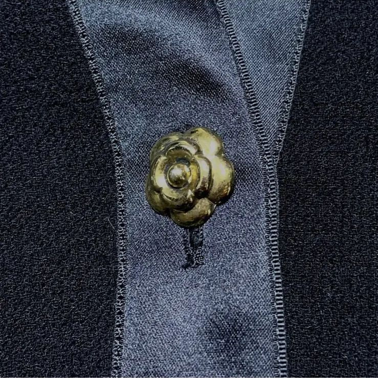 CHANEL カメリア ウールシルク ノーカラージャケット サイズ42