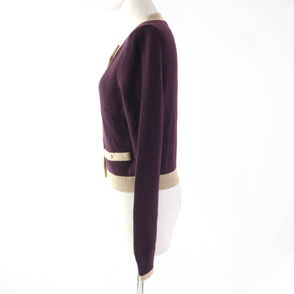 CHANEL 17A Cashmere Keyhole Button Cardigan Plum / Golden Beige Size 38
