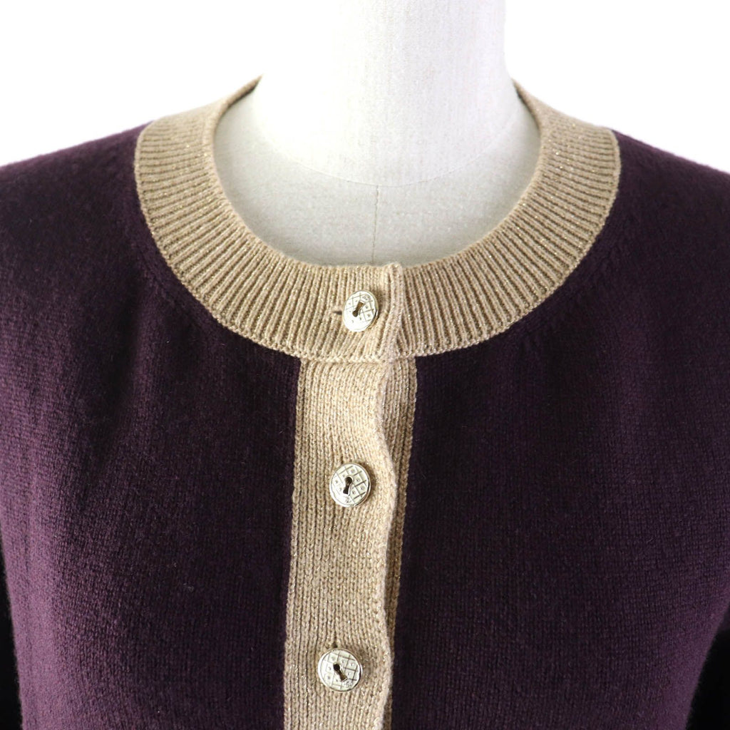 CHANEL 17A Cashmere Keyhole Button Cardigan Plum / Golden Beige Size 38