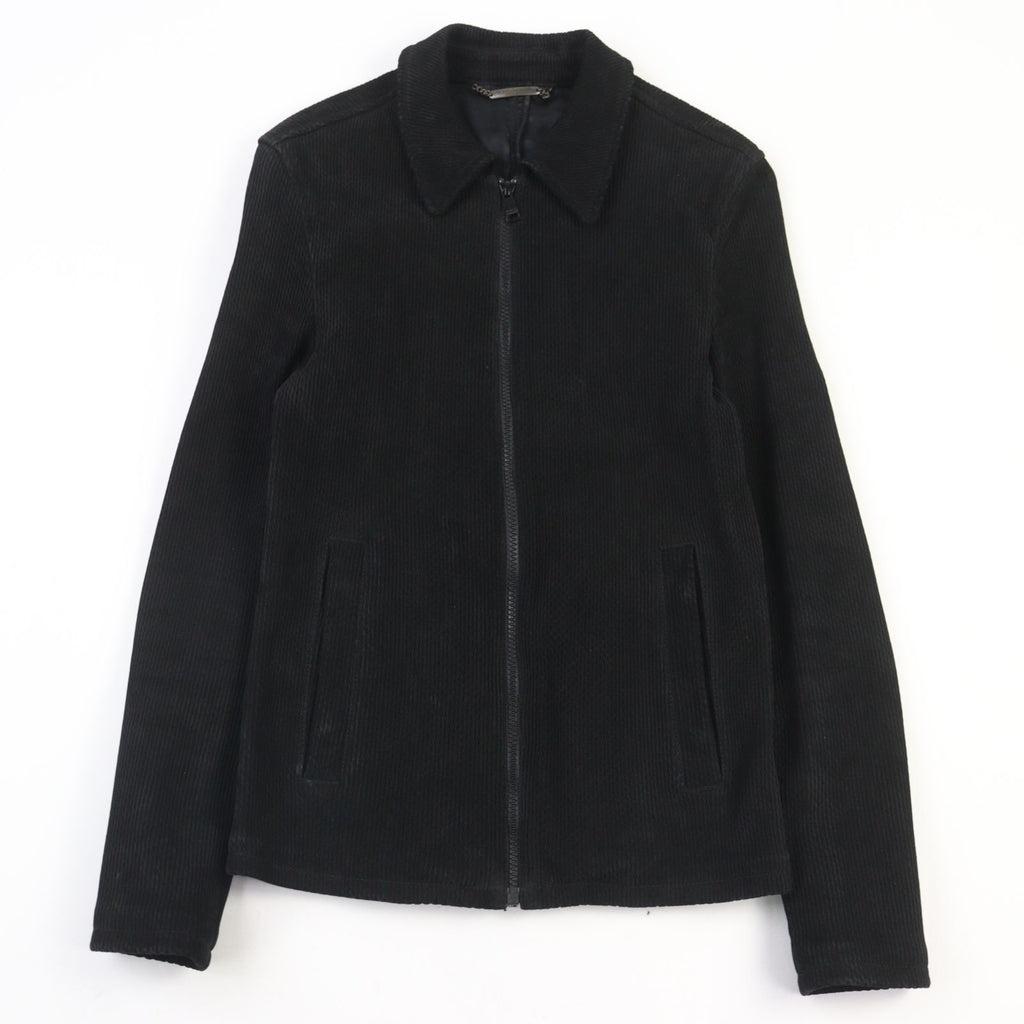 DOLCE & GABBANA G9BF1L Lambskin Silk Lining Black Tag Double Zip Leather Jacket Black Size 46