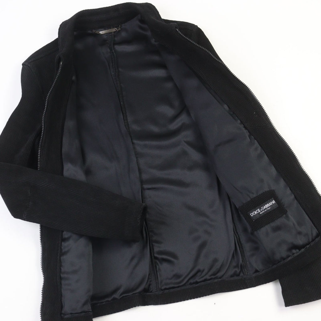 DOLCE & GABBANA G9BF1L Lambskin Silk Lining Black Tag Double Zip Leather Jacket Black Size 46
