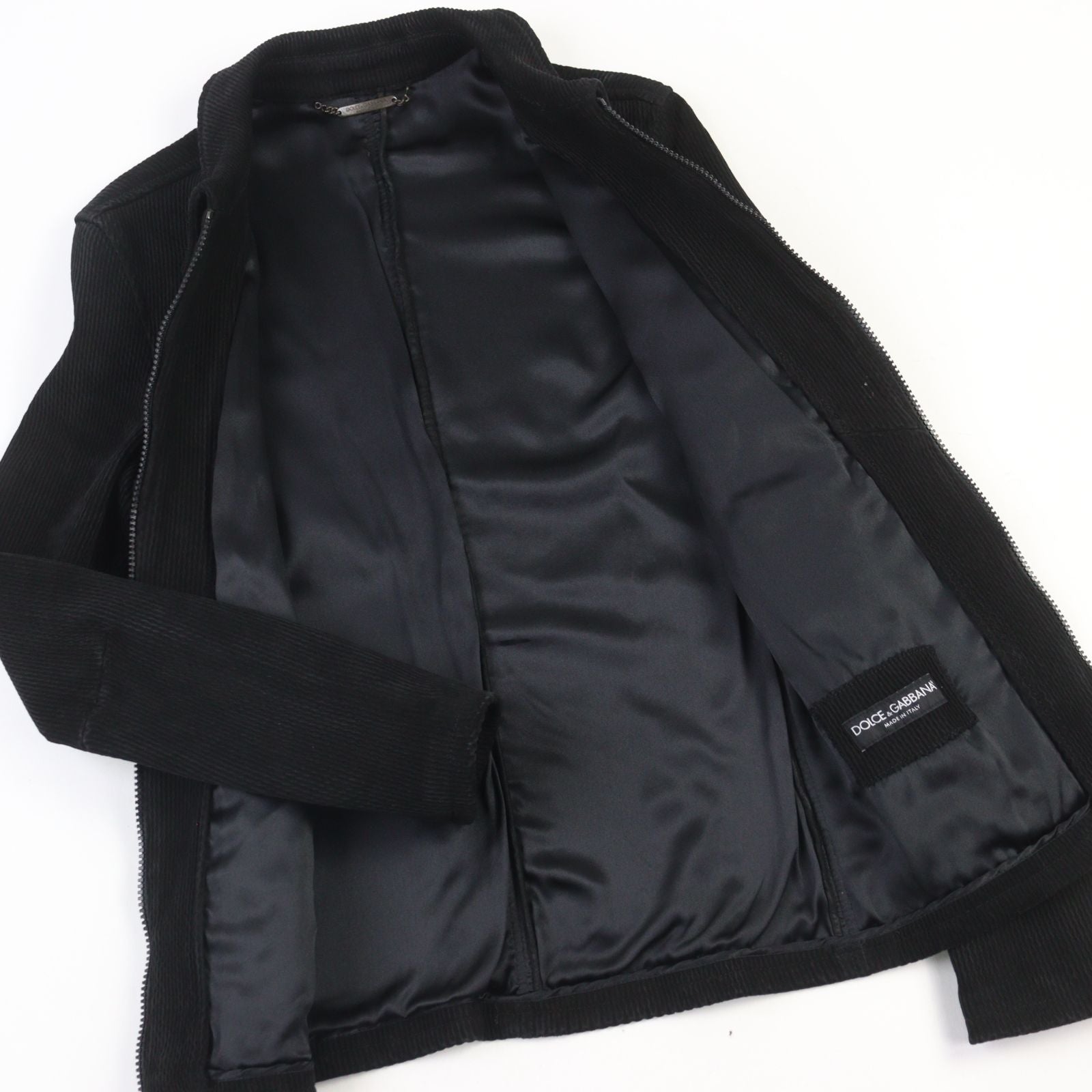DOLCE & GABBANA G9BF1L Lambskin Silk Lining Black Tag Double Zip Leather Jacket Black Size 46