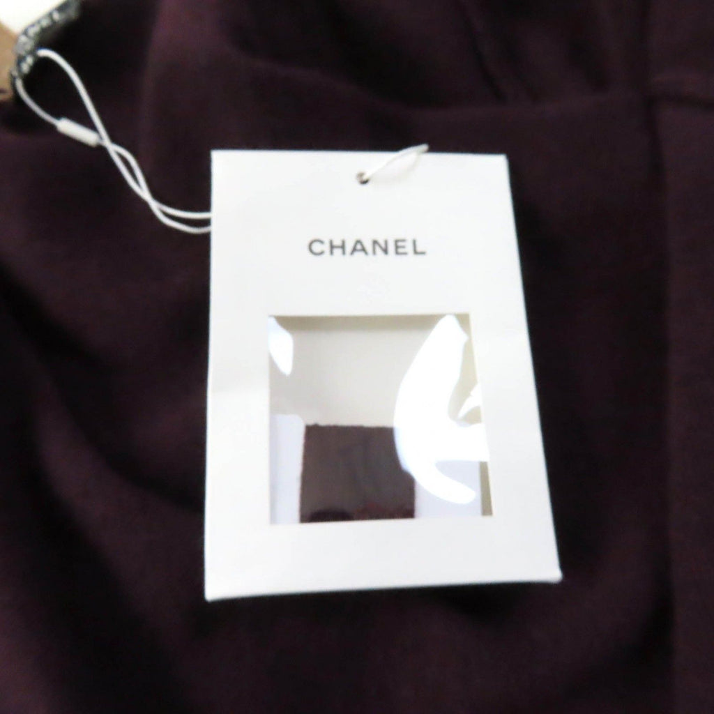 CHANEL 17A Cashmere Keyhole Button Cardigan Plum / Golden Beige Size 38