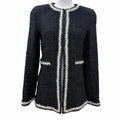 CHANEL Vintage 98A Mohair Blend Knit Tweed No-Collar Jacket Black CC Buttons Size 36