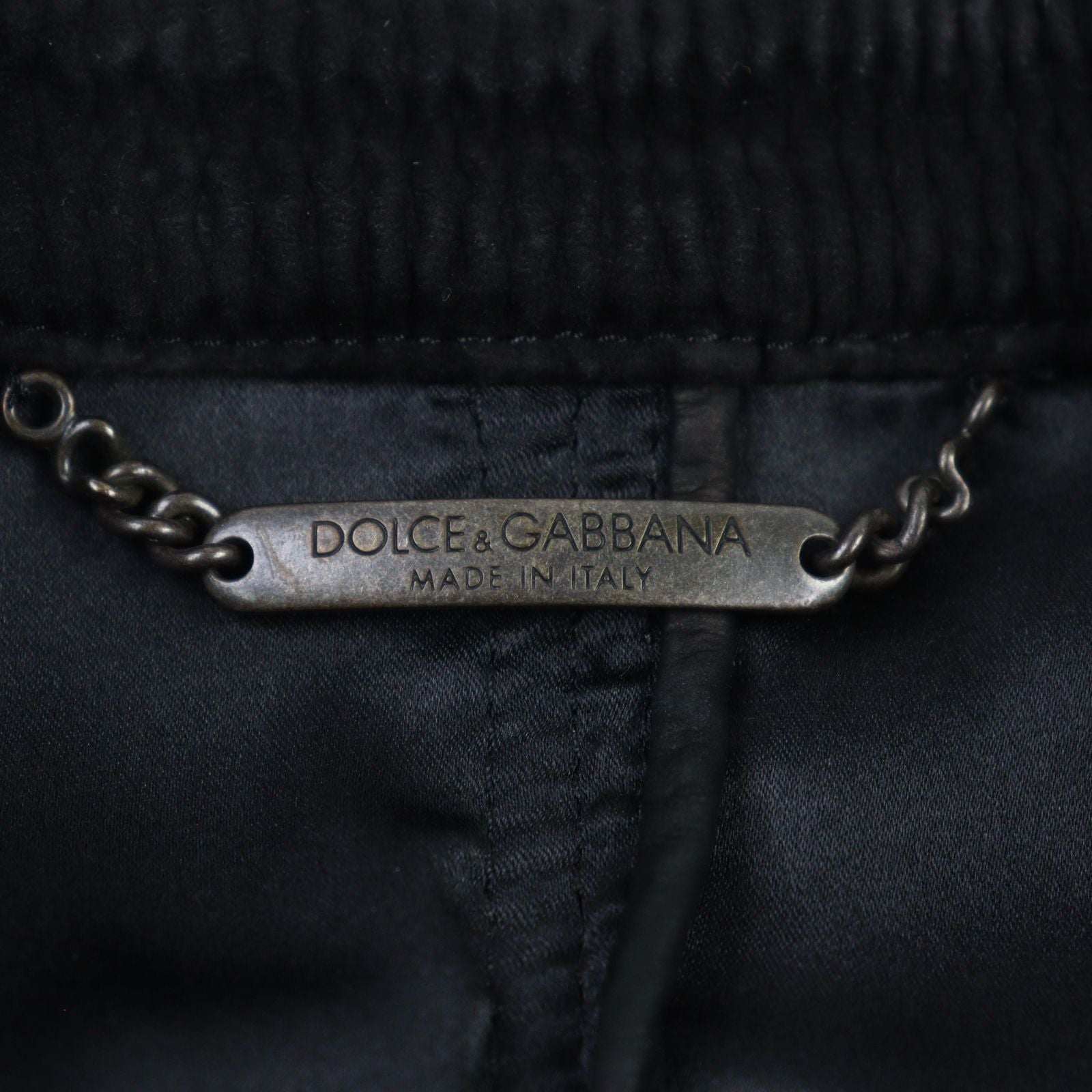 DOLCE & GABBANA G9BF1L Lambskin Silk Lining Black Tag Double Zip Leather Jacket Black Size 46